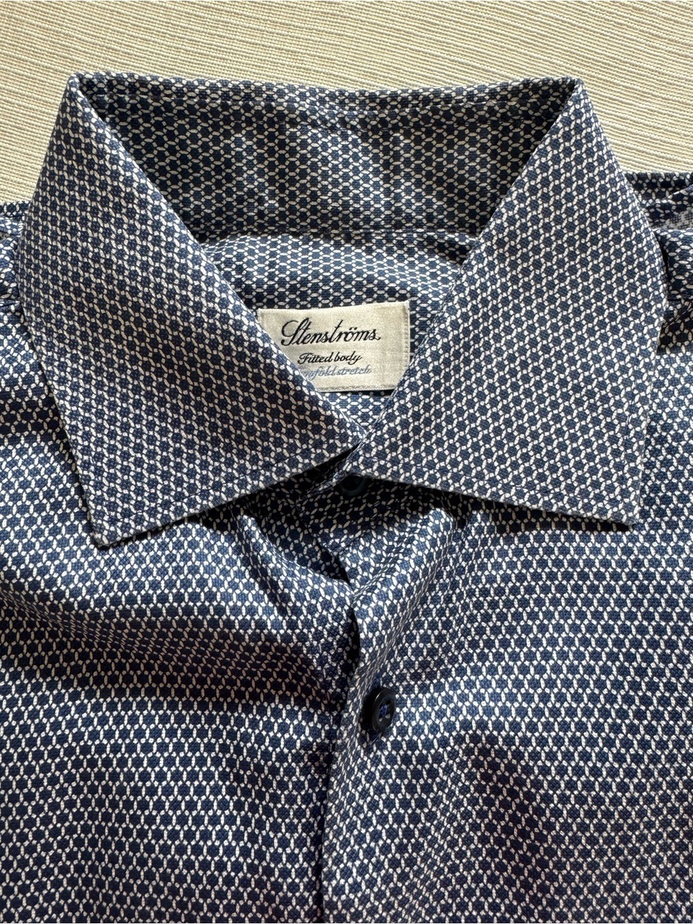 Stenstroms  Men's Patterned Blue Long-Sleeve Dress Shirt 15.5
